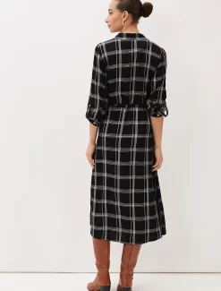 Dresses^Phase Eight Bernadette Check Midi Dress Black/Ivory