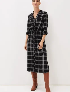Dresses^Phase Eight Bernadette Check Midi Dress Black/Ivory