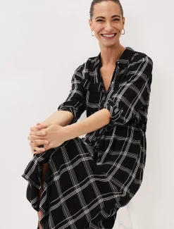 Dresses^Phase Eight Bernadette Check Midi Dress Black/Ivory