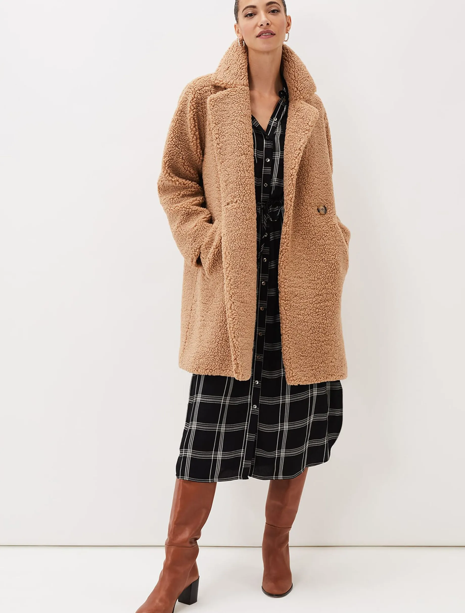 Dresses^Phase Eight Bernadette Check Midi Dress Black/Ivory