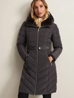 Coats^Phase Eight Bobbie Midi Puffer Charcoal
