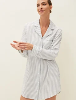 Pyjamas^Phase Eight Bobby Stripe Nightshirt Slate/Ivory