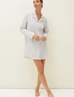 Pyjamas^Phase Eight Bobby Stripe Nightshirt Slate/Ivory