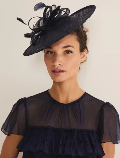 Fascinators & Hats^Phase Eight Bow And Feather Disc Fascinator Navy