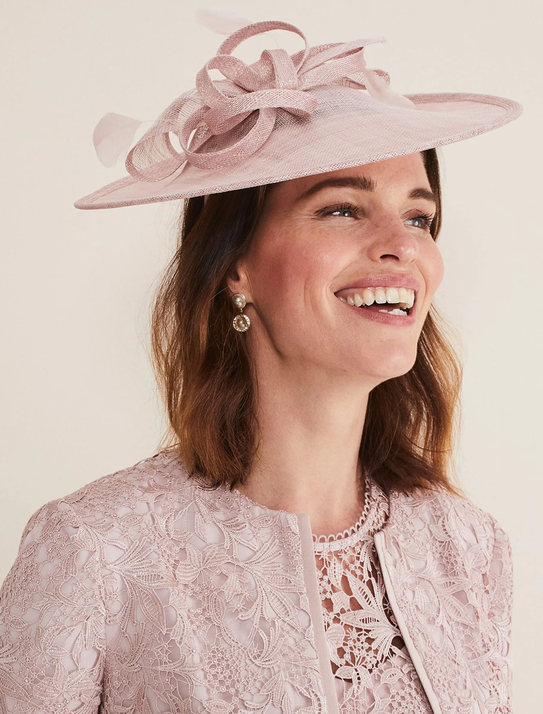 Fascinators & Hats^Phase Eight Bow And Feather Disc Fascinator Antique Rose