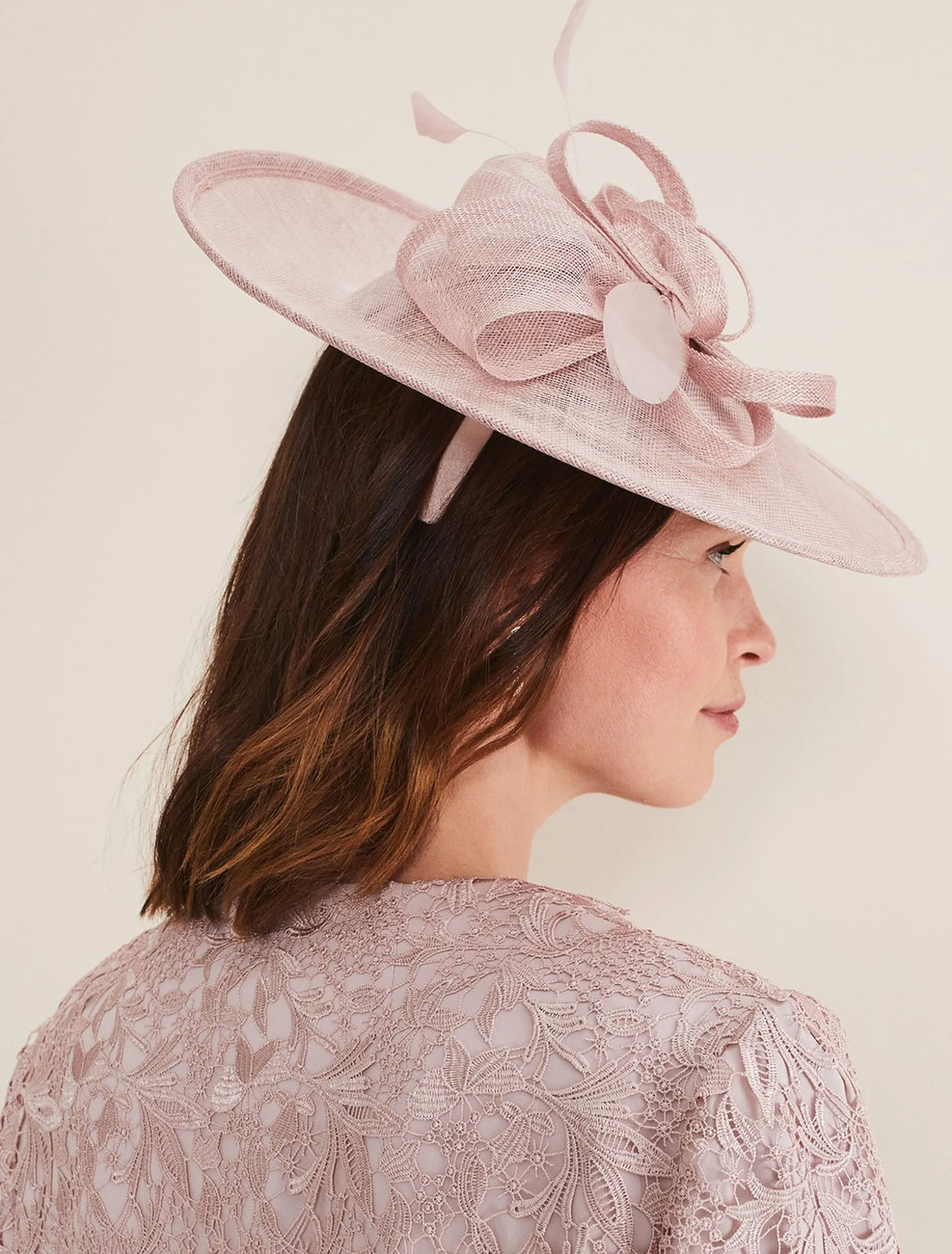 Fascinators & Hats^Phase Eight Bow And Feather Disc Fascinator Antique Rose