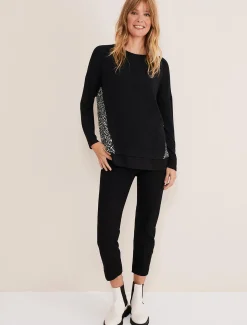 Tops & T-Shirts^Phase Eight Bregitta Front Seam Top Black/Ivory