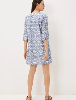 Dresses^Phase Eight Brianne Broderie Shift Dress Blue/White