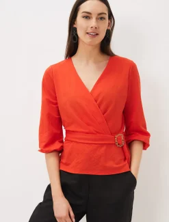 Tops & T-Shirts^Phase Eight Brigitte Wrap Buckle Top Chilli Red