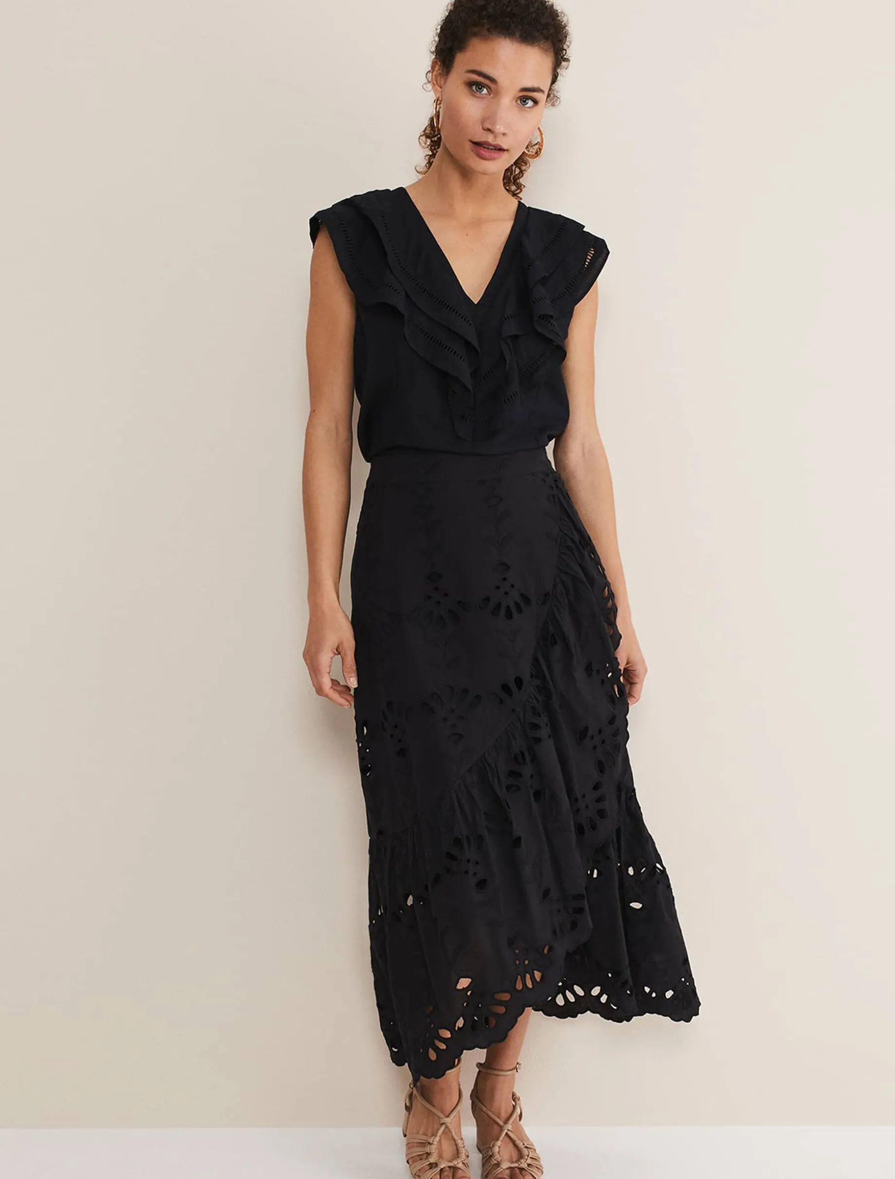 Skirts^Phase Eight Broderie Wrap Maxi Skirt Black