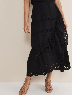Skirts^Phase Eight Broderie Wrap Maxi Skirt Black