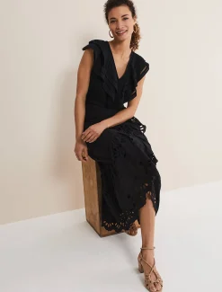 Skirts^Phase Eight Broderie Wrap Maxi Skirt Black