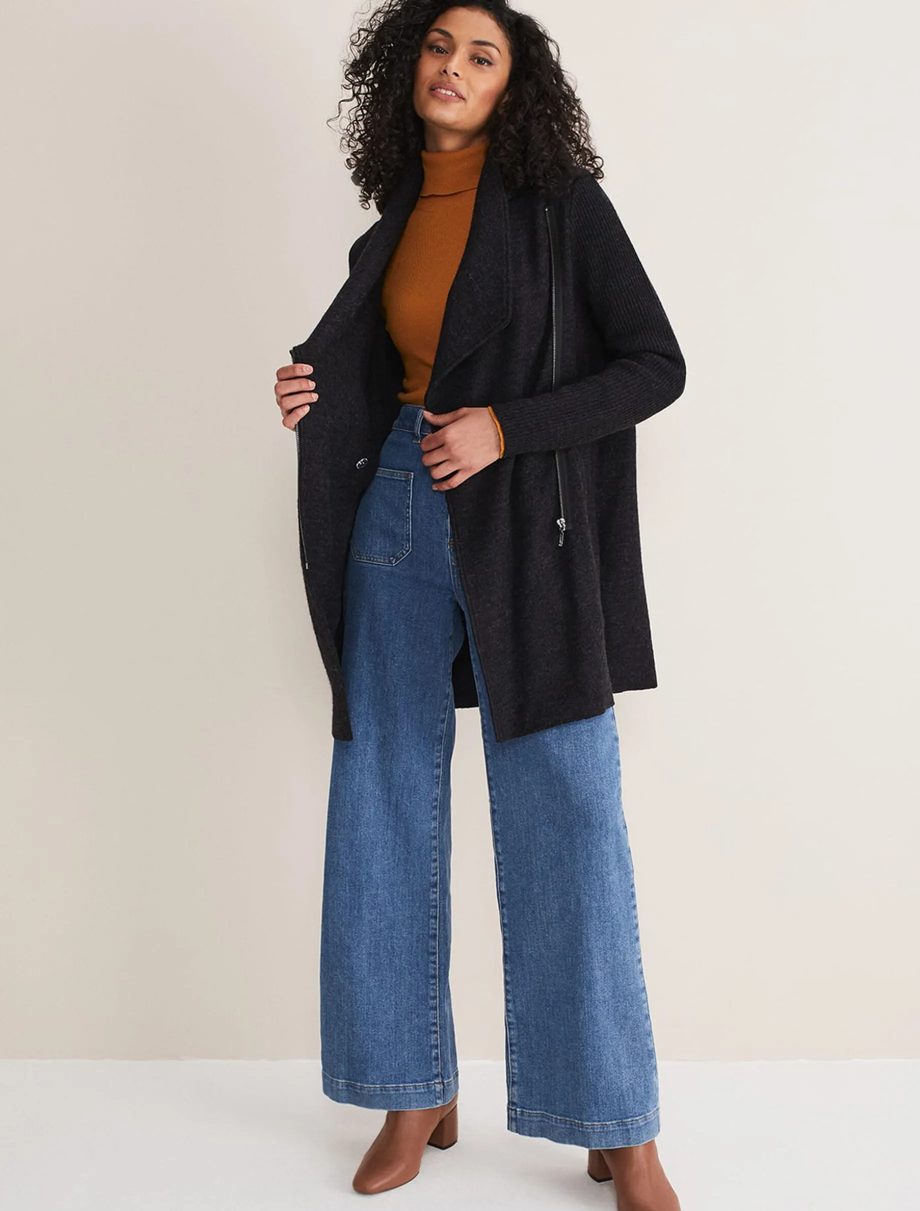 Coats^Phase Eight Byanca Zip Knit Coat Charcoal