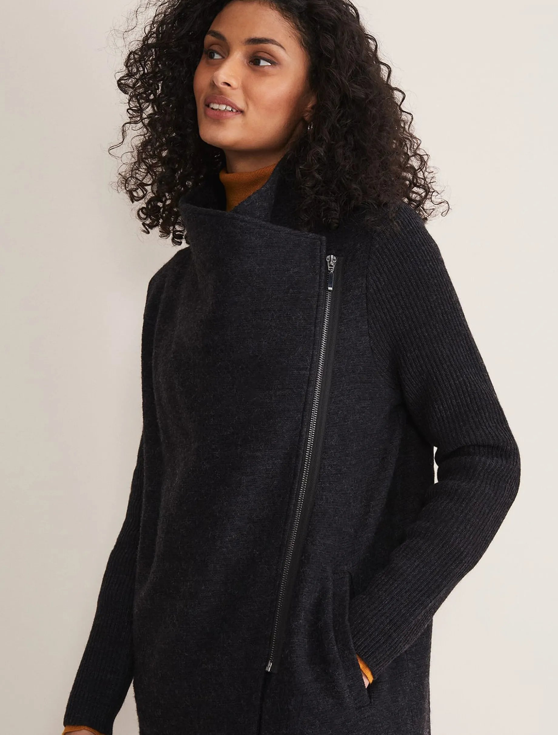 Coats^Phase Eight Byanca Zip Knit Coat Charcoal