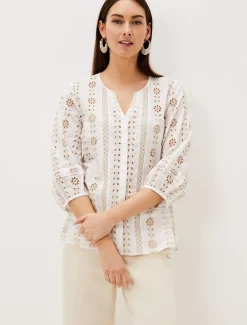 Shirts & Blouses^Phase Eight Caela Broderie Blouse Ivory/Stone