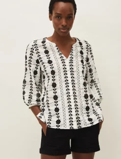 Shirts & Blouses^Phase Eight Caela Broderie Blouse White/Black
