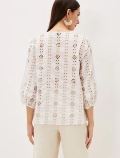 Shirts & Blouses^Phase Eight Caela Broderie Blouse Ivory/Stone
