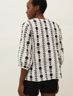 Shirts & Blouses^Phase Eight Caela Broderie Blouse White/Black
