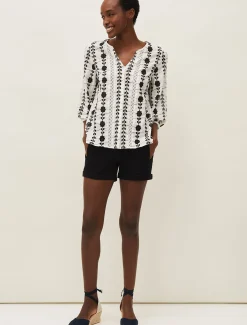 Shirts & Blouses^Phase Eight Caela Broderie Blouse White/Black