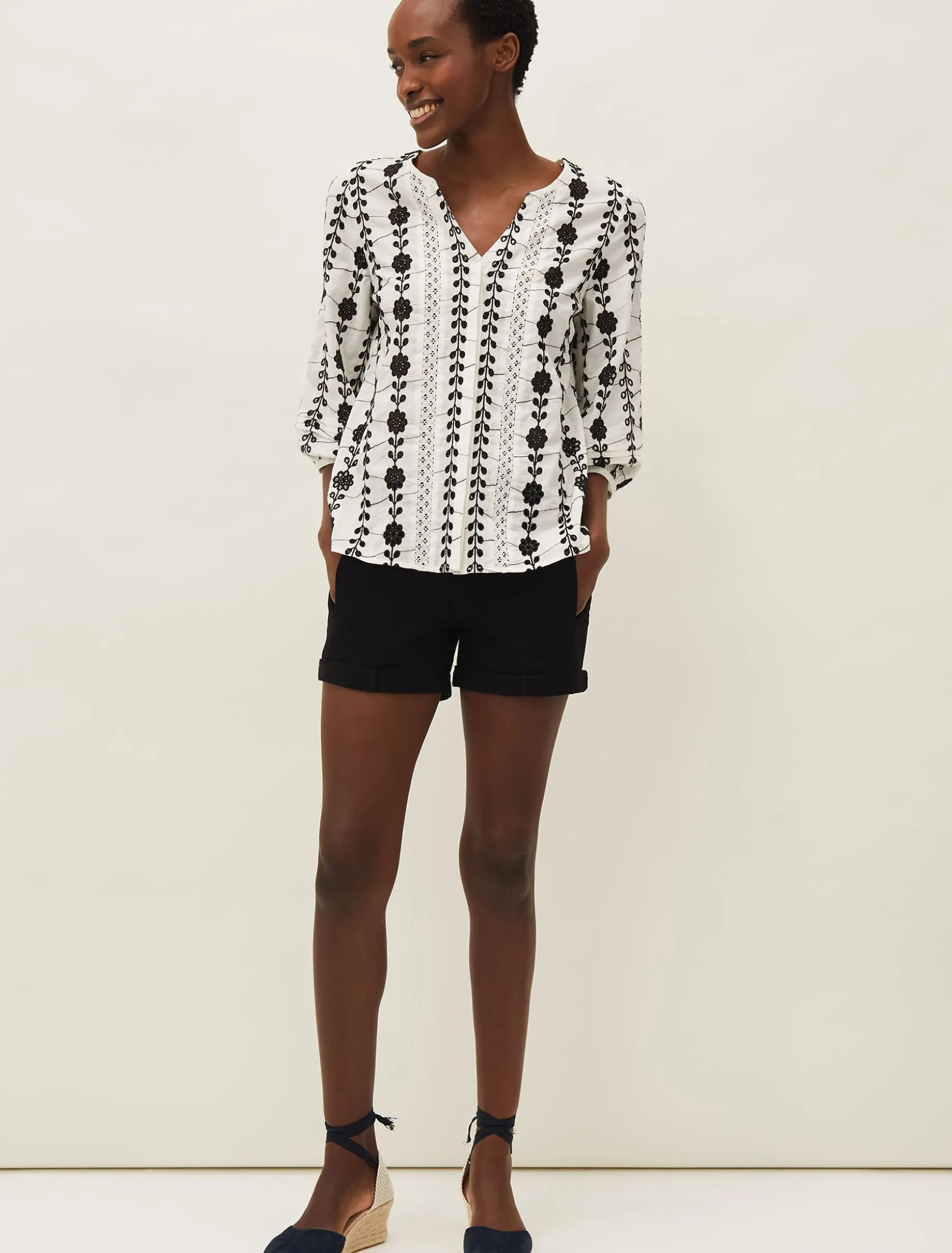 Shirts & Blouses^Phase Eight Caela Broderie Blouse White/Black