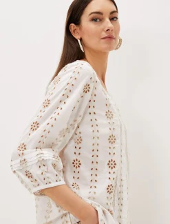 Shirts & Blouses^Phase Eight Caela Broderie Blouse Ivory/Stone