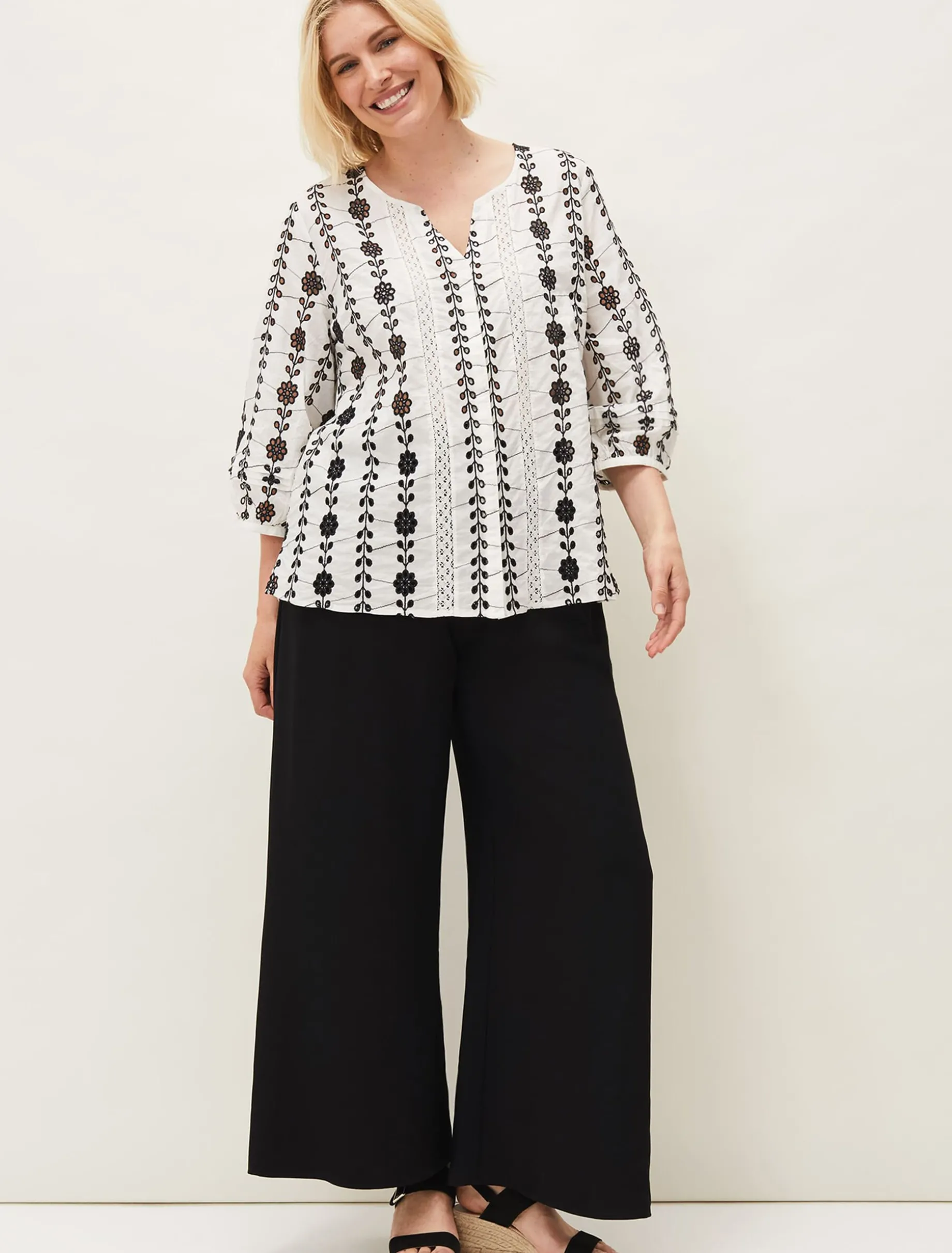 Shirts & Blouses^Phase Eight Caela Broderie Blouse White/Black