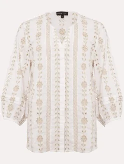 Shirts & Blouses^Phase Eight Caela Broderie Blouse Ivory/Stone