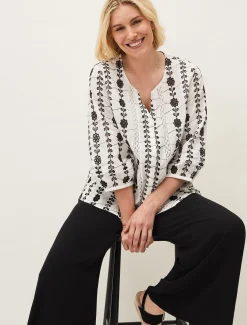 Shirts & Blouses^Phase Eight Caela Broderie Blouse White/Black