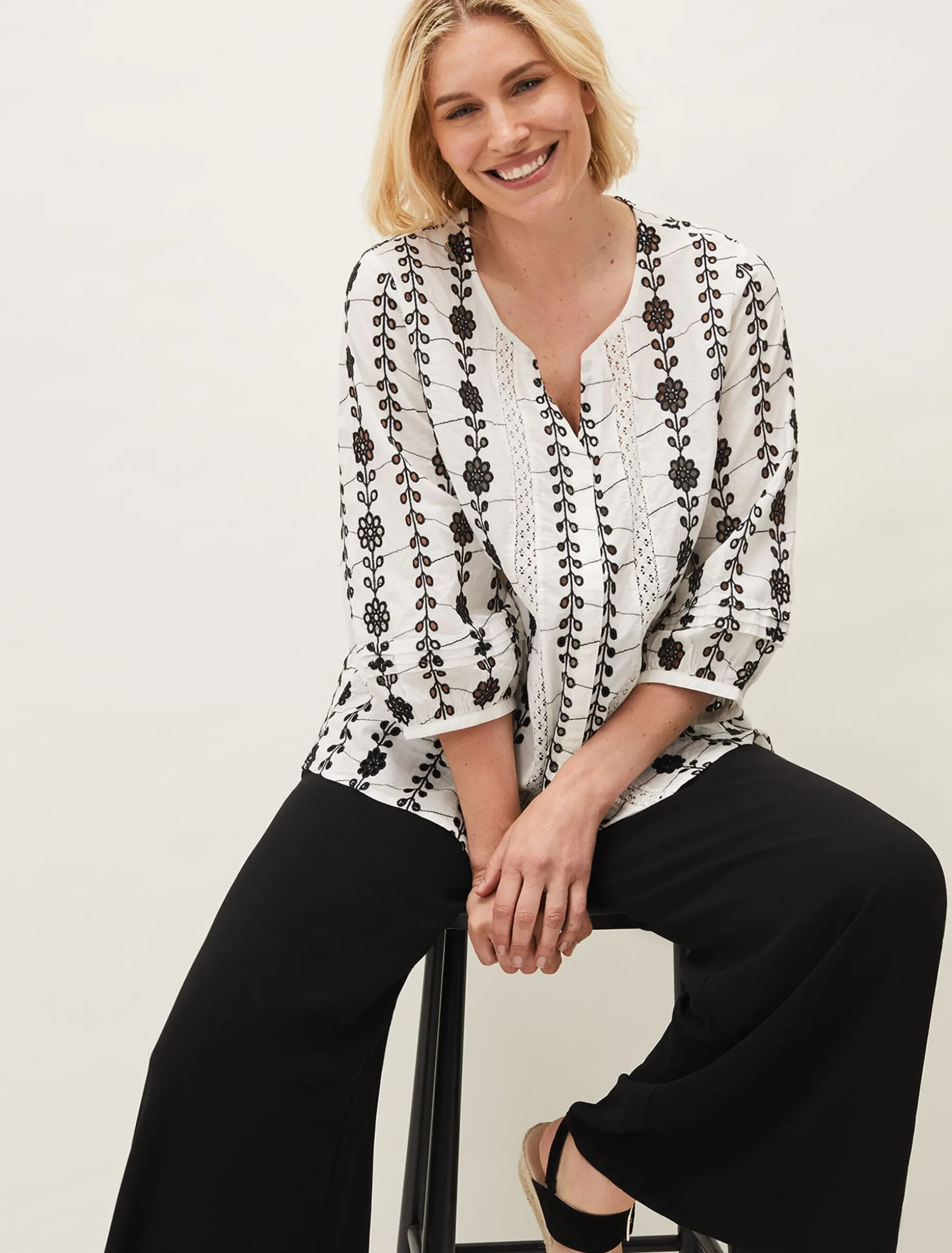 Shirts & Blouses^Phase Eight Caela Broderie Blouse White/Black