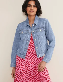 Jackets^Phase Eight Caitlin Cropped Denim Jacket Mid Wash Blue