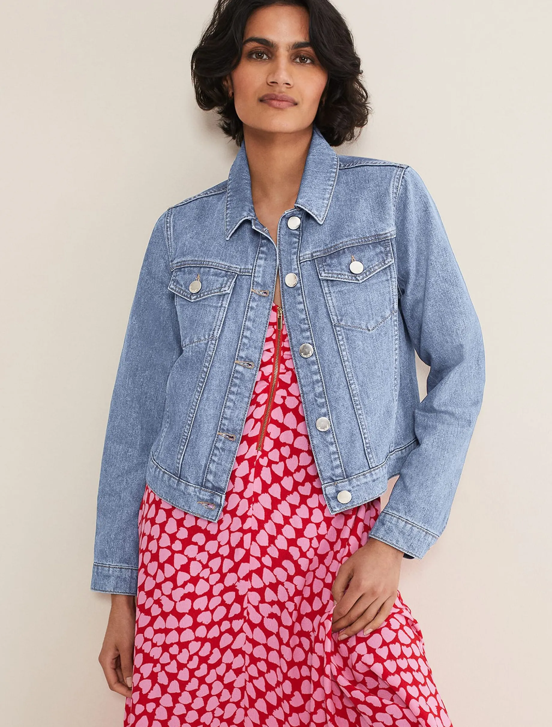 Jackets^Phase Eight Caitlin Cropped Denim Jacket Mid Wash Blue