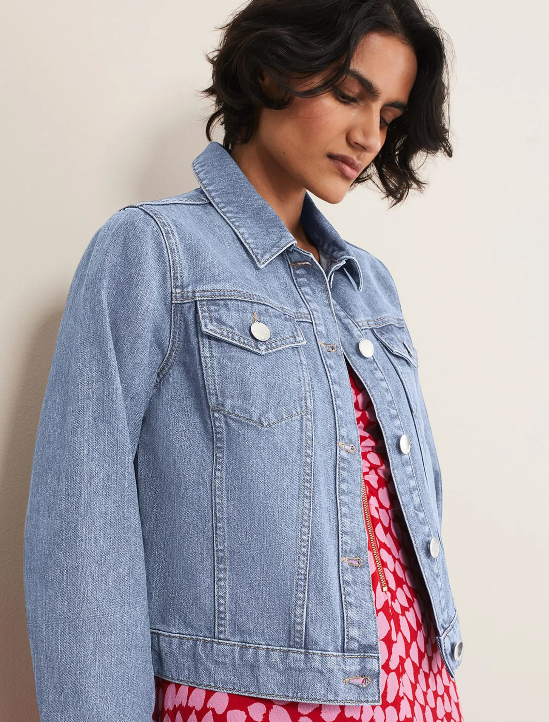 Jackets^Phase Eight Caitlin Cropped Denim Jacket Mid Wash Blue
