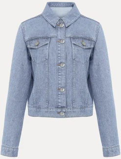 Jackets^Phase Eight Caitlin Cropped Denim Jacket Mid Wash Blue