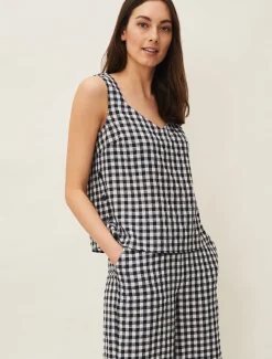 Knitwear^Phase Eight Calandra Gingham Top Navy/Ivory