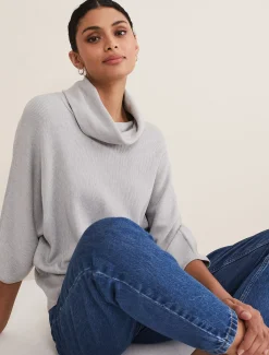 Knitwear^Phase Eight Camillan Cowl Neck Knit Jumper Pale Grey