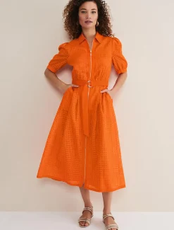 Dresses^Phase Eight Carey Checked Textured Midi Dress Orange
