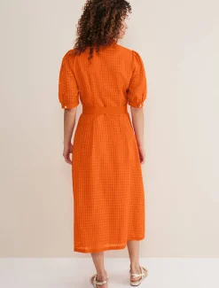 Dresses^Phase Eight Carey Checked Textured Midi Dress Orange