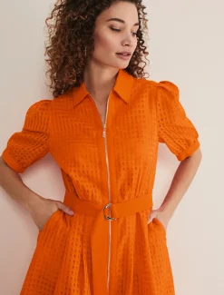 Dresses^Phase Eight Carey Checked Textured Midi Dress Orange