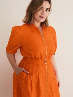 Dresses^Phase Eight Carey Checked Textured Midi Dress Orange