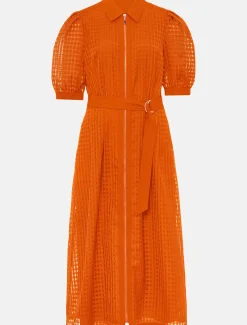 Dresses^Phase Eight Carey Checked Textured Midi Dress Orange