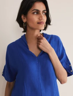 Shirts & Blouses^Phase Eight Carita V-Neck Linen Blouse Cobalt