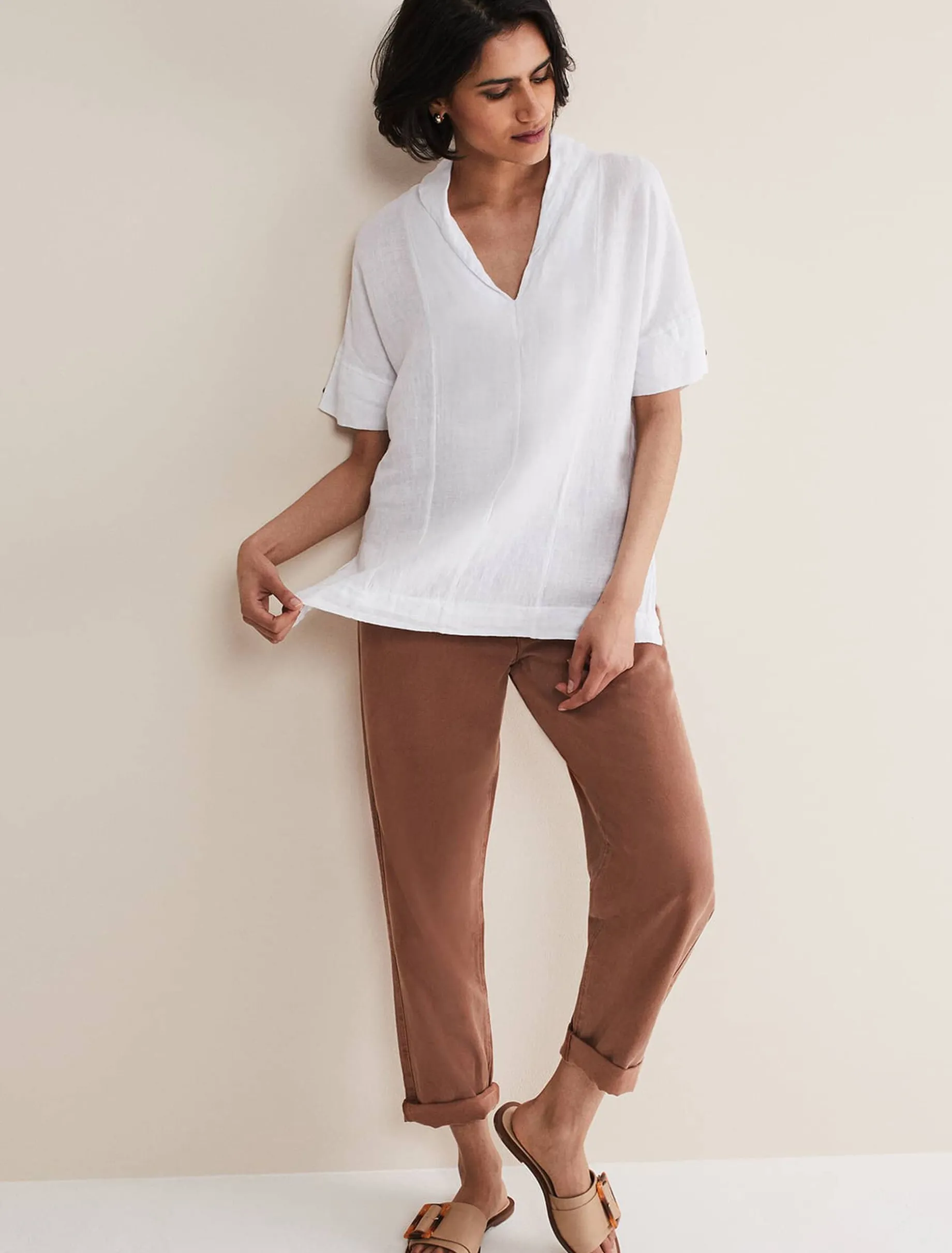 Shirts & Blouses^Phase Eight Carita V-Neck Linen Blouse White