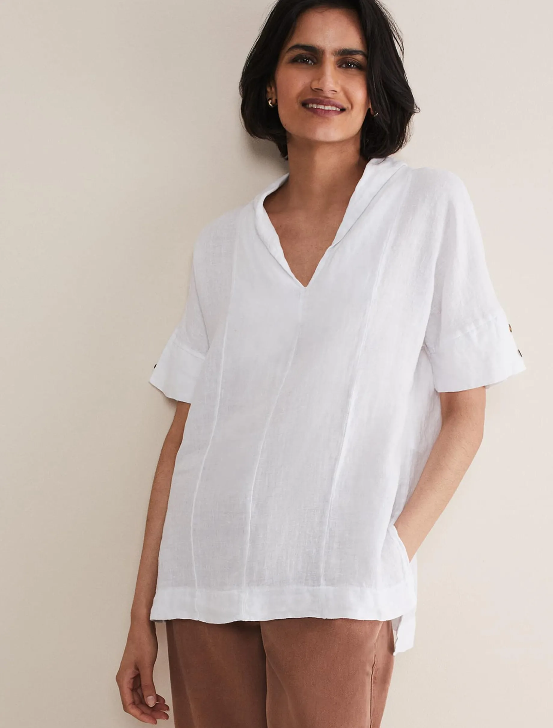 Shirts & Blouses^Phase Eight Carita V-Neck Linen Blouse White