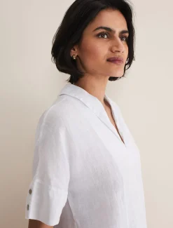 Shirts & Blouses^Phase Eight Carita V-Neck Linen Blouse White