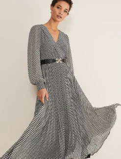 Dresses^Phase Eight Carmen Checked Midaxi Dress Black/White