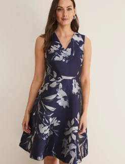 Dresses^Phase Eight Cassy Jaquard Floral Midi Dress Navy/Multi
