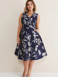 Dresses^Phase Eight Cassy Jaquard Floral Midi Dress Navy/Multi