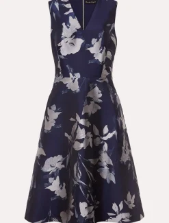 Dresses^Phase Eight Cassy Jaquard Floral Midi Dress Navy/Multi