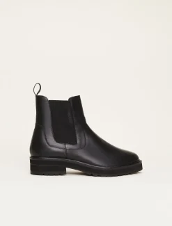 Heels^Phase Eight Casual Leather Pull On Ankle Boots Black