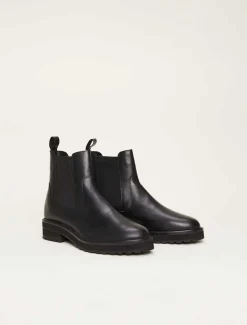 Heels^Phase Eight Casual Leather Pull On Ankle Boots Black